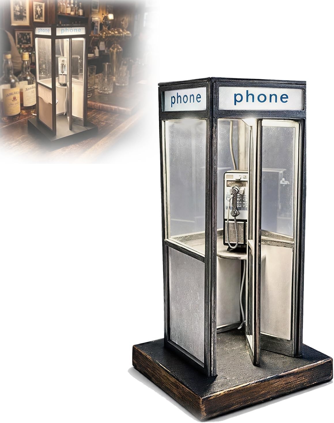 Retro Mini Classic Street Phone Booth Table LED Night Light,Bedroom,Office Decor