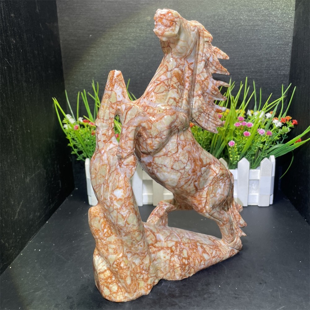 6.8LB 10.4″ Natural Red Net Stone Horse Crystal Quartz Statue Decor Energy