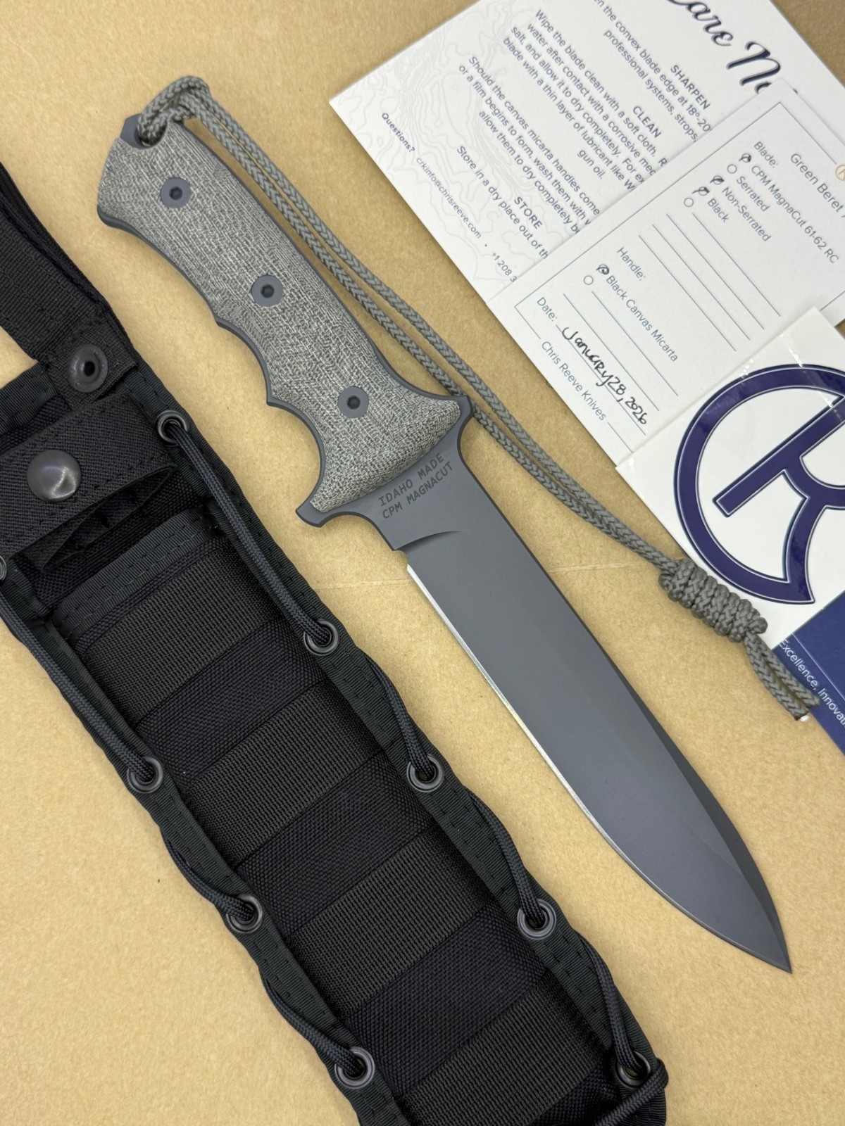 🌟 CHRIS REEVE GREEN BERET COMBAT KNIFE 7″ SPEAR POINT PLAIN EDGE MAGNACUT BLADE