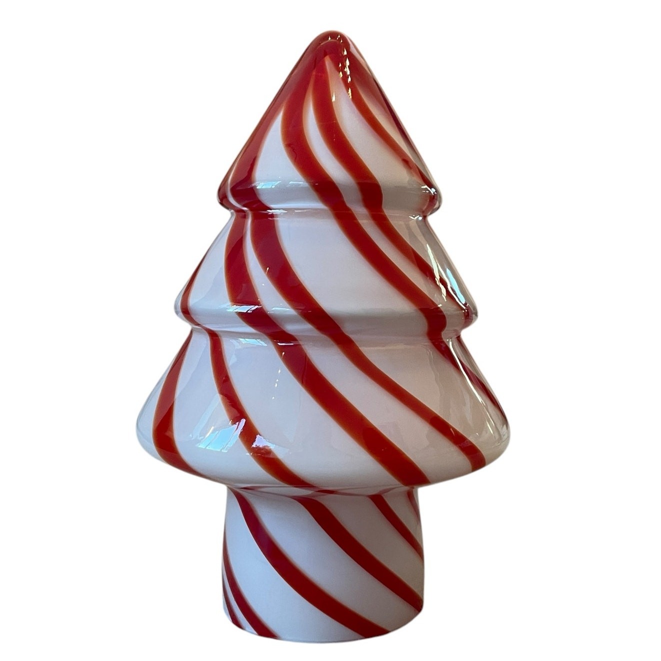Hand Blown Art Glass CHRISTMAS Tree 10″ Holiday Red & White Peppermint Swirl New