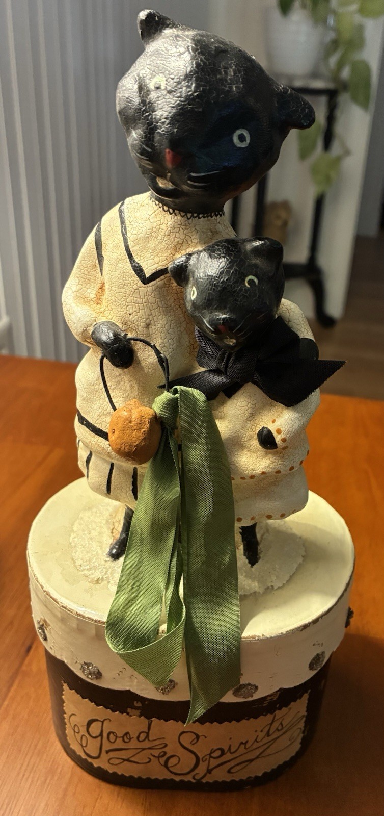 Nicol Sayre “Good Spirits” Two Black Cats Halloween Paper Mache Trinket Box