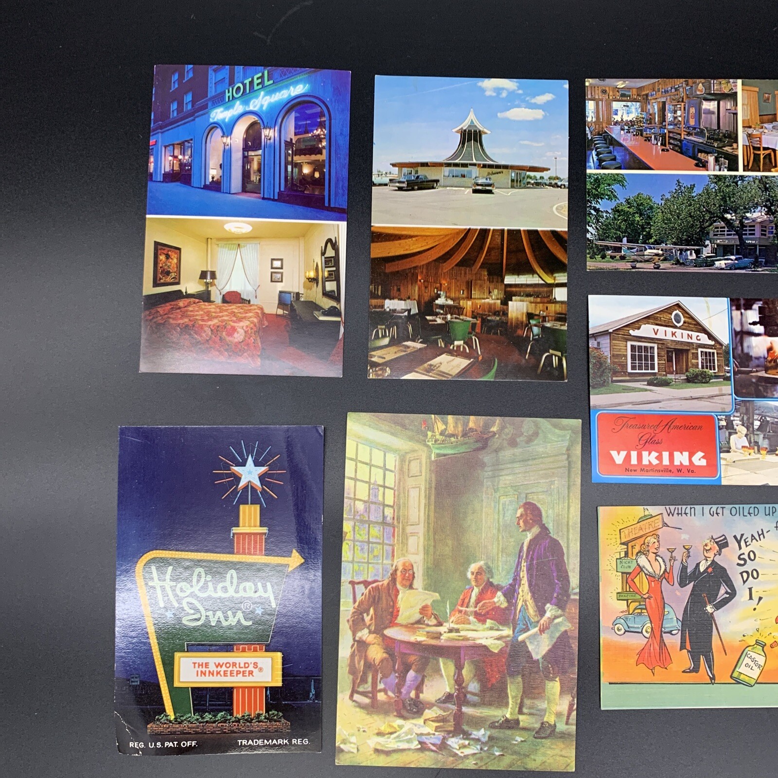 Lot of 7 Postcards 1930s-1970s Collage, Linen, Informational, Location Ephemera