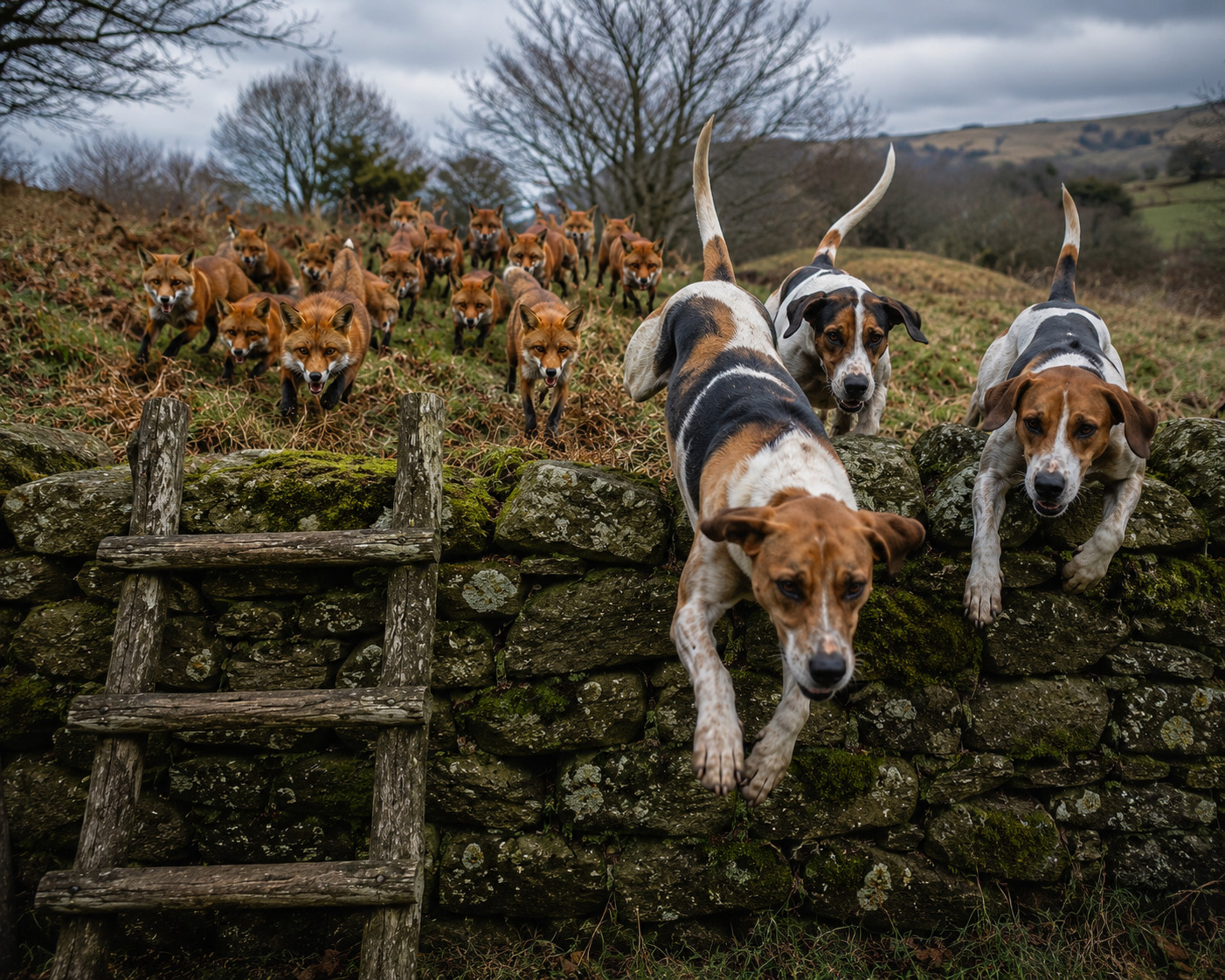 PT20 The Foxes Decide to Chase the Hounds Quality Nature Art Photograph 8X10″