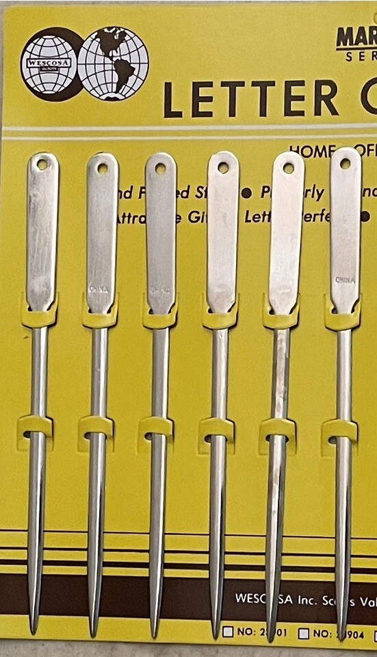 NEW Set Of 6 Wescosa Mark VII Rust Proof Steel 9 Inch Letter Opener Hanging Hole