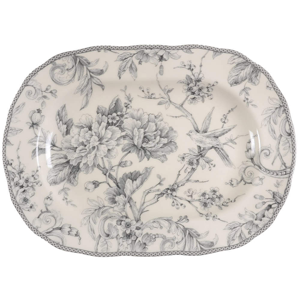 222 Fifth Adelaide Grey and White Oval Serving Platter 9831752
