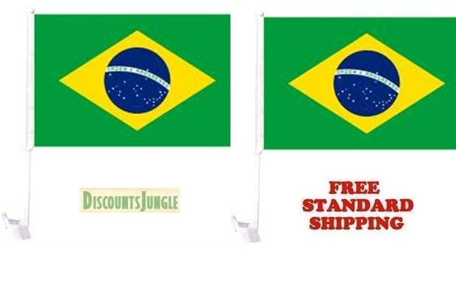 2X Brasil Brazil World Cup Soccer Car Flag FLAGS FOR CAR WINDOW 18″ X 12″ INCH