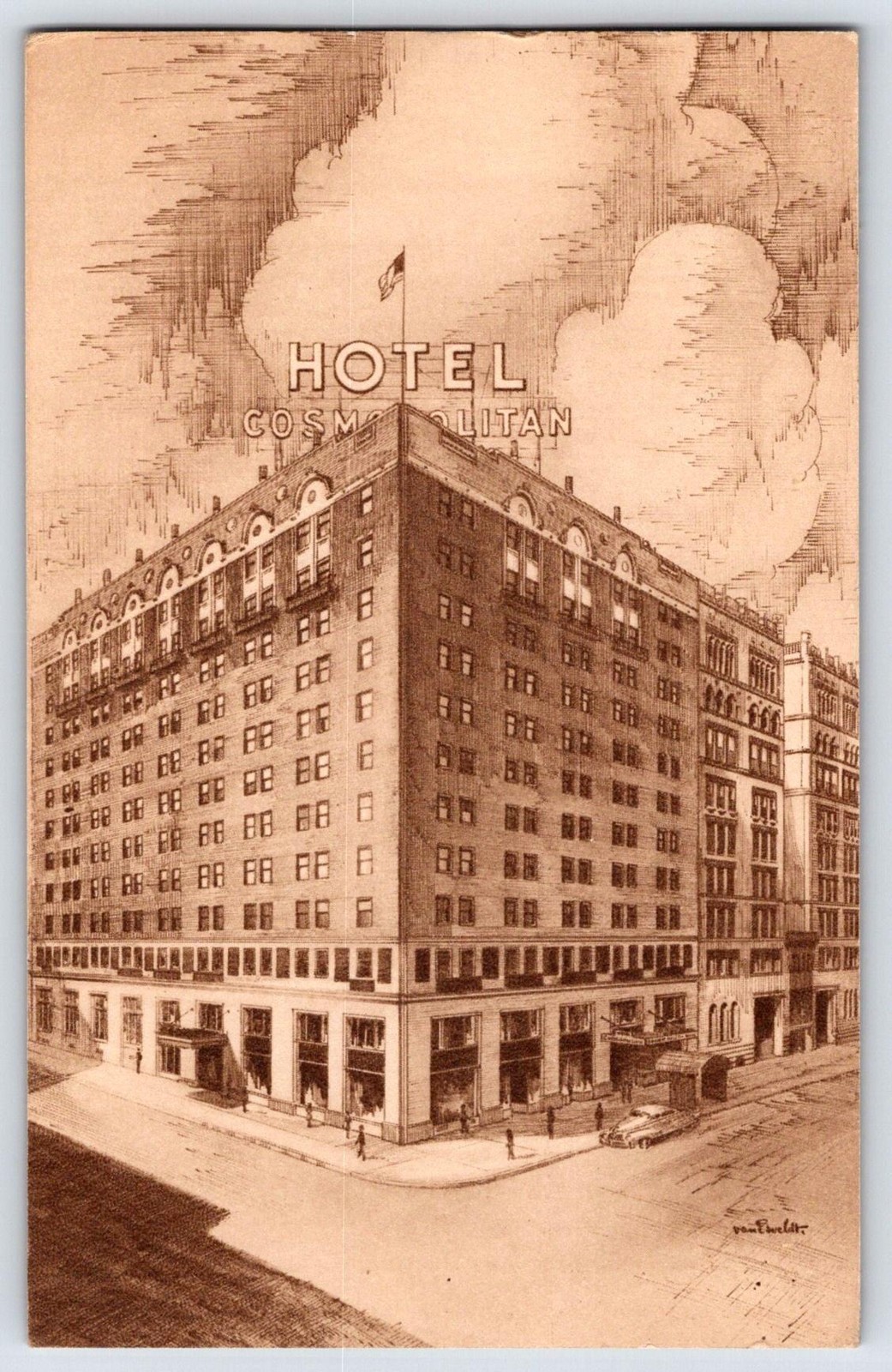 Cosmopolitan Hotel Denver CO Color Divided Back Standard Postcard 1948
