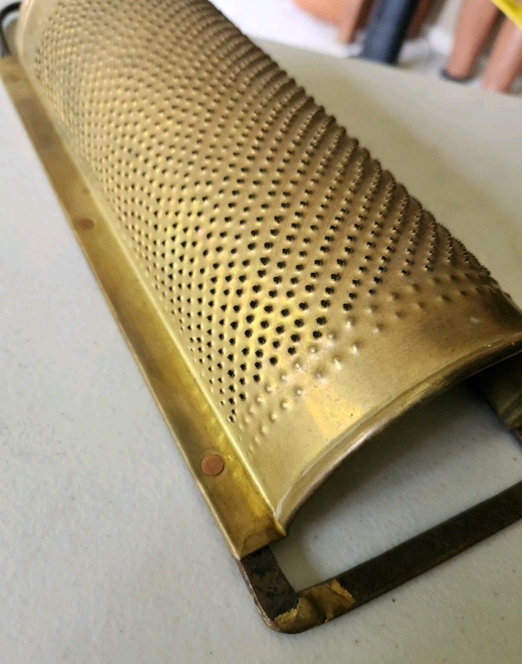 Large Primitive Punched BRASS Half Round CHEESE Vegetable GRATER Fruit ZESTER