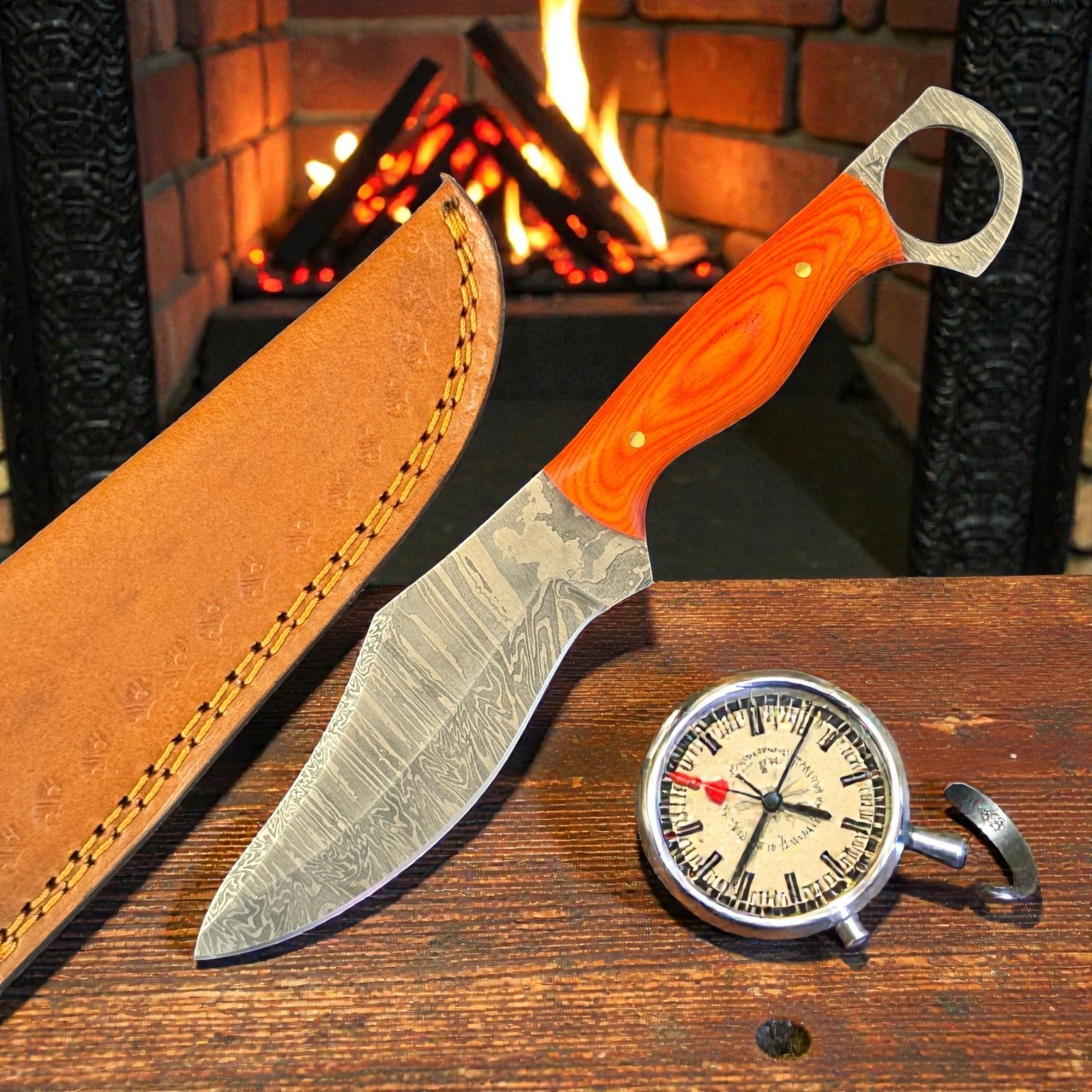 8.25″ Firestorm Damascus Steel Drop Point Skinner Hunting Knife TX 1272