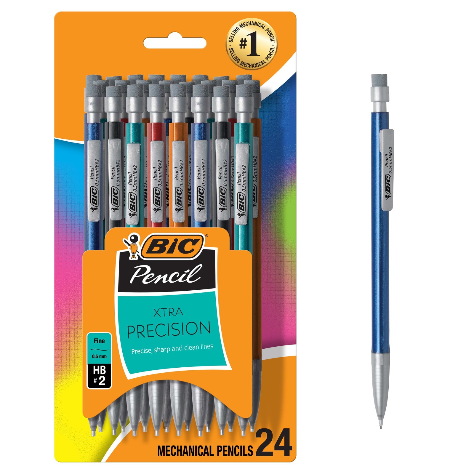 BIC Xtra-Precision Mechanical Pencils with 24 Count (Pack of 1), Multicolor