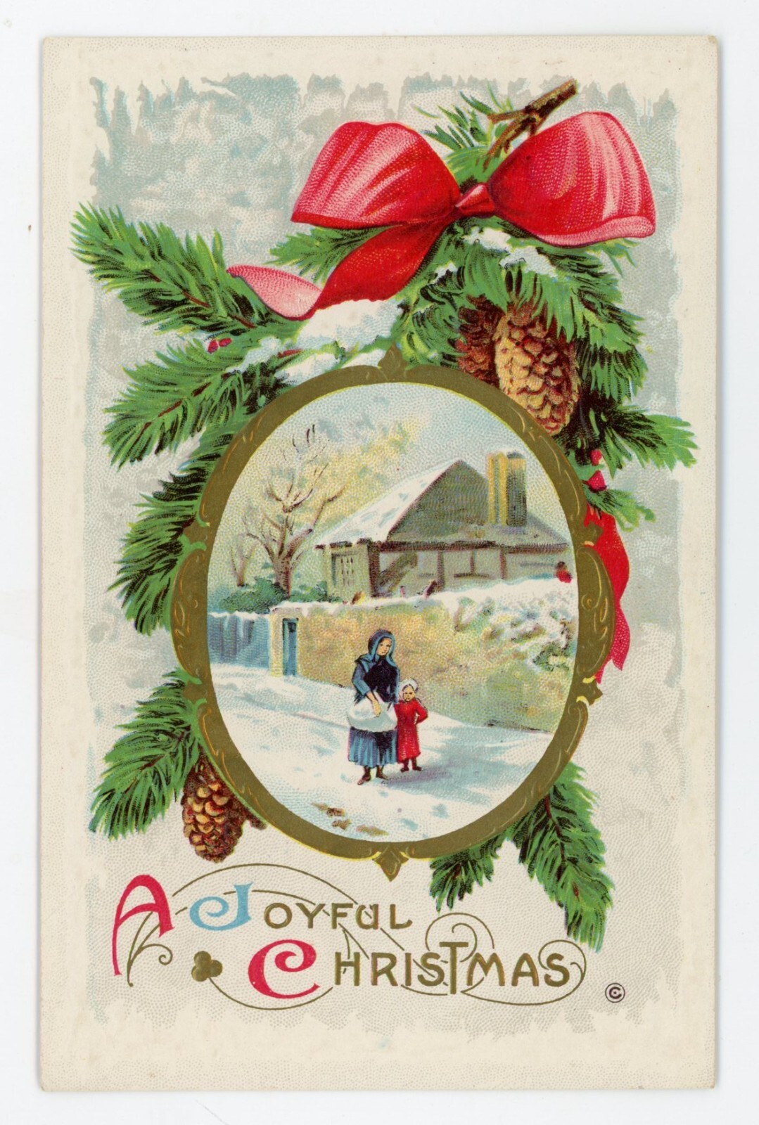 Vintage Postcard Holiday Christmas Mother Child Unposted Embossed Divided Back
