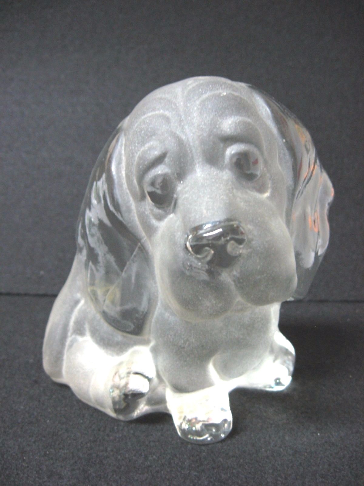 Vintage VIKING art glass paperweight Sculpted DOG flat back
