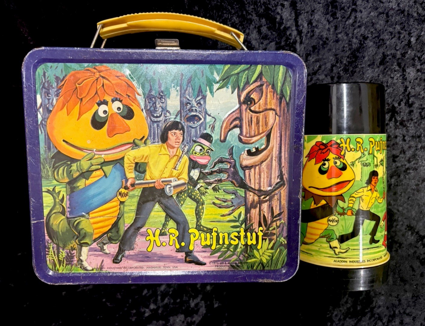 ALADDIN H. R. PUFNSTUF LUNCH BOX AND THERMOS BOTTLE 1970 SID & MARTY KROFFT