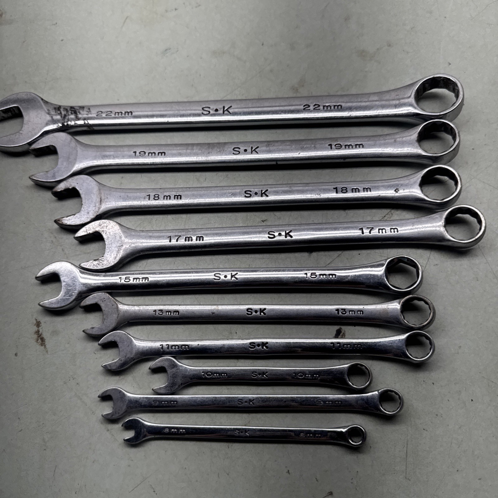 SK Tools Metric 6 mm – 22 mm Combination Wrench Set Vintage USA