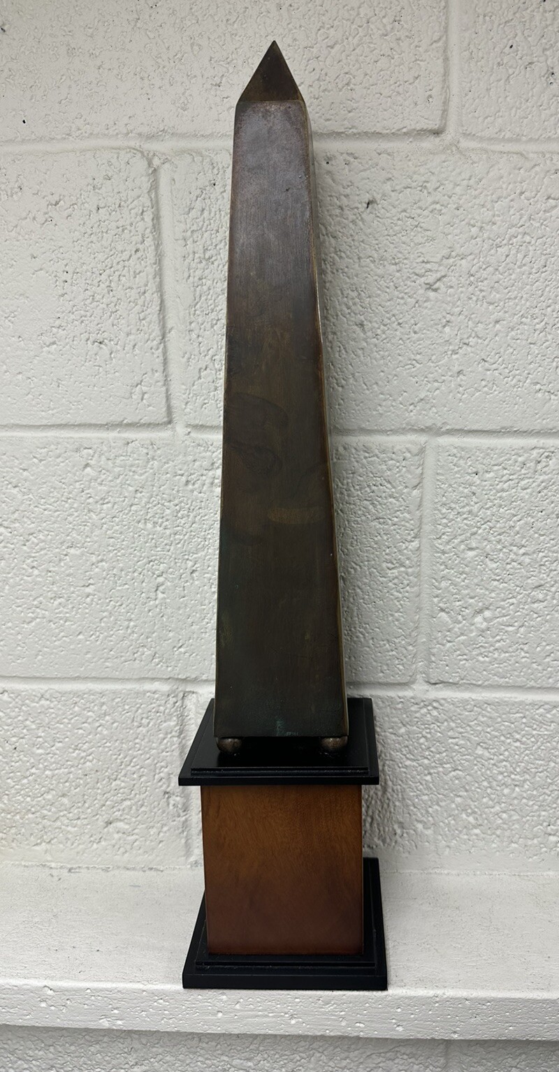 Decorative Crafts Inc. Hand Done Brass Obelisk on Wood Base MCM 24.5″ Tall
