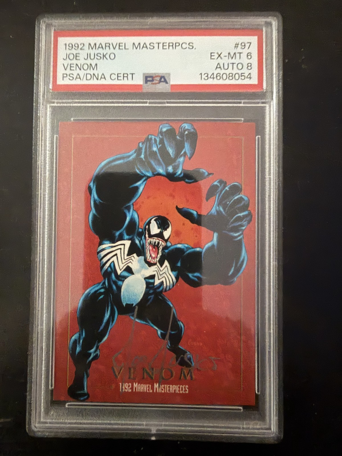 1992 Marvel Masterpieces Venom #97 Signed Joe Jusko PSA 6 AUTO 8