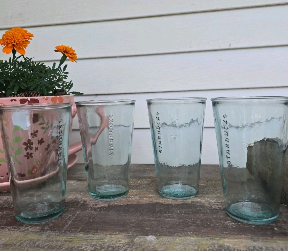 Set of 4 Starbucks 16oz Pint Glasses * Recycled Glass * Made in Spain