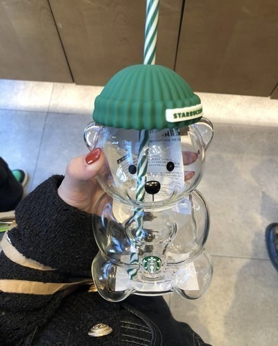 Starbucks Bearista Bear **Glass** Jar Cold Cup with Straw, Thick Glass 20 oz