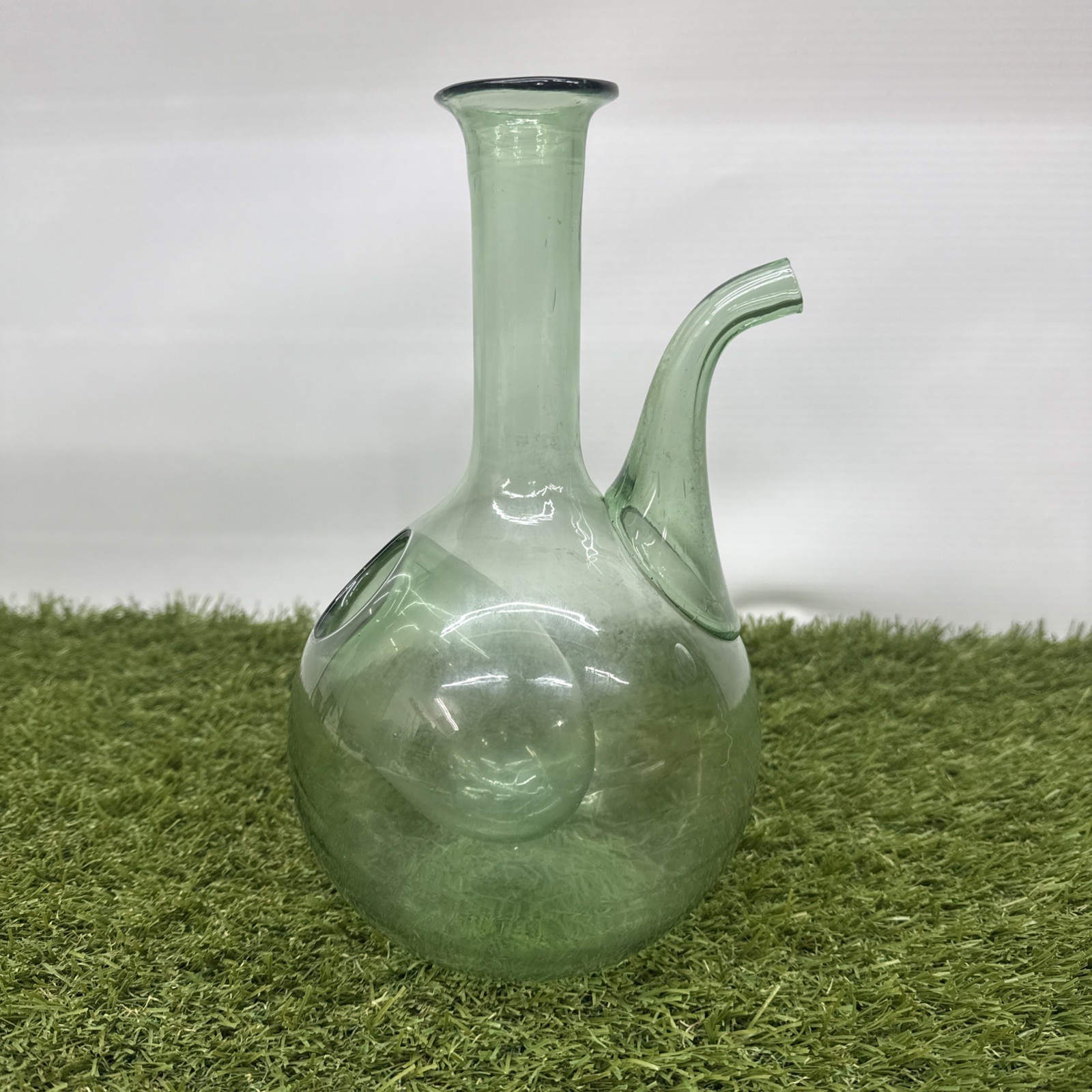 Vintage Large Bubble Hand Blown Green Glass Italian Wine Decanter Ice Chamber