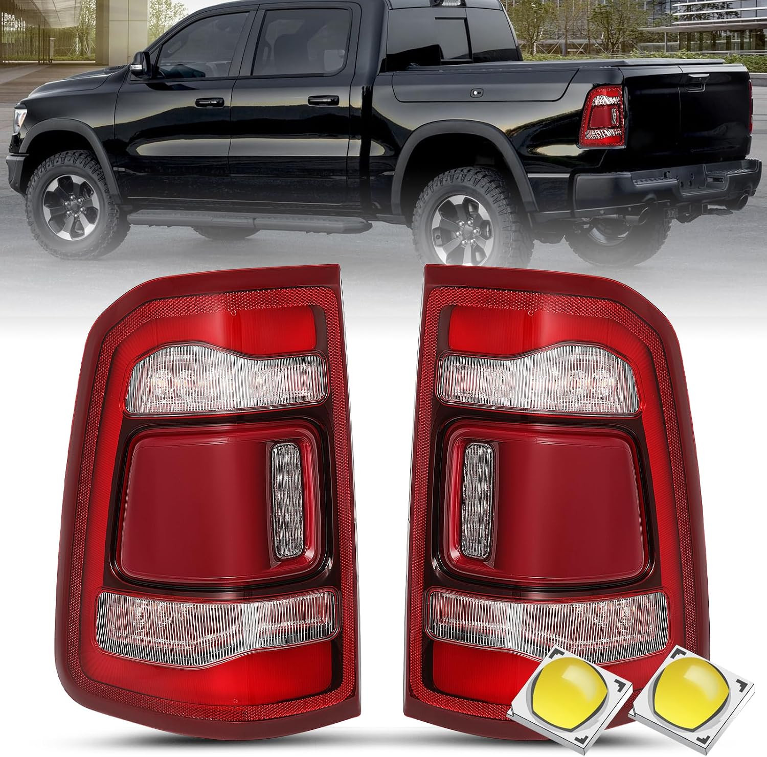 LED Tail Light Assembly Compatible with 2019-2024 Dodge Ram 1500 without Blind S