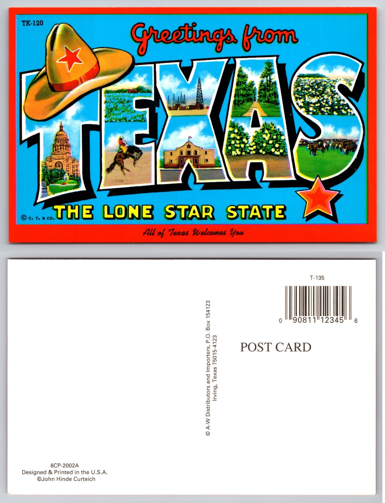 Greetings Texas Lone Star State Hat Illustration Postcard
