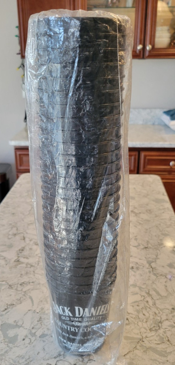New Jack Daniel’s Black Plastic Cups 12 oz Country Cocktails 1992 Set Lot of 25