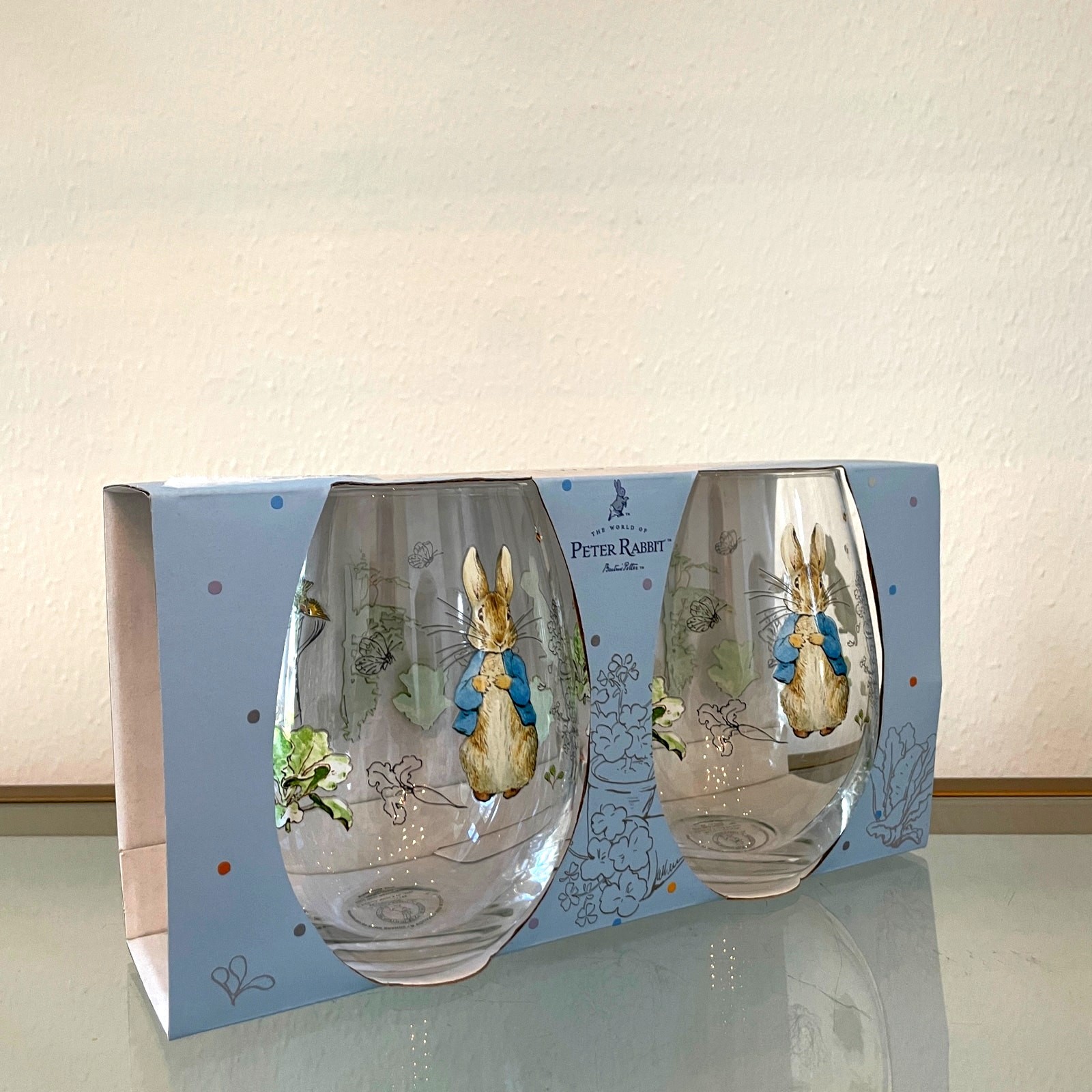 Peter Rabbit Classic Stemless Wine Glass Set of 2 Easter Barware NEW