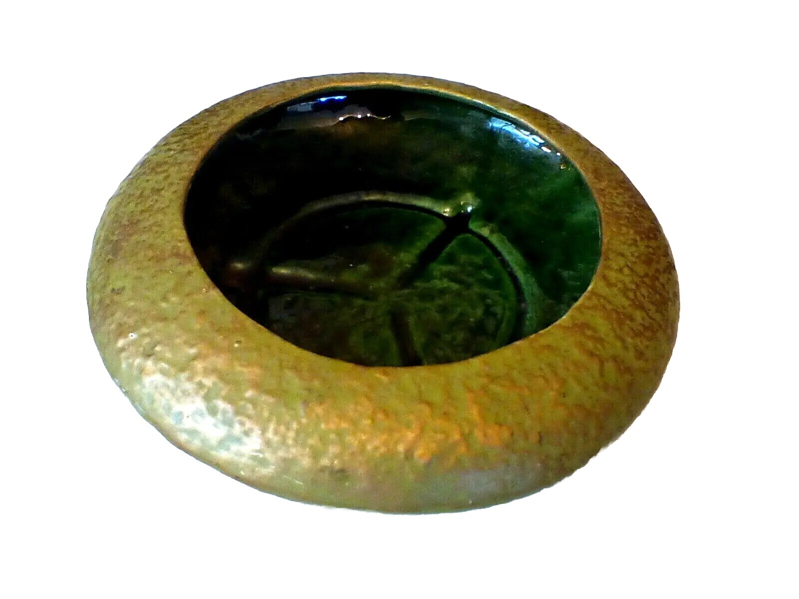 VINTAGE MCM PLANTER GREEN GOLD GLAZED 12″ ROUND OVAL BOHO