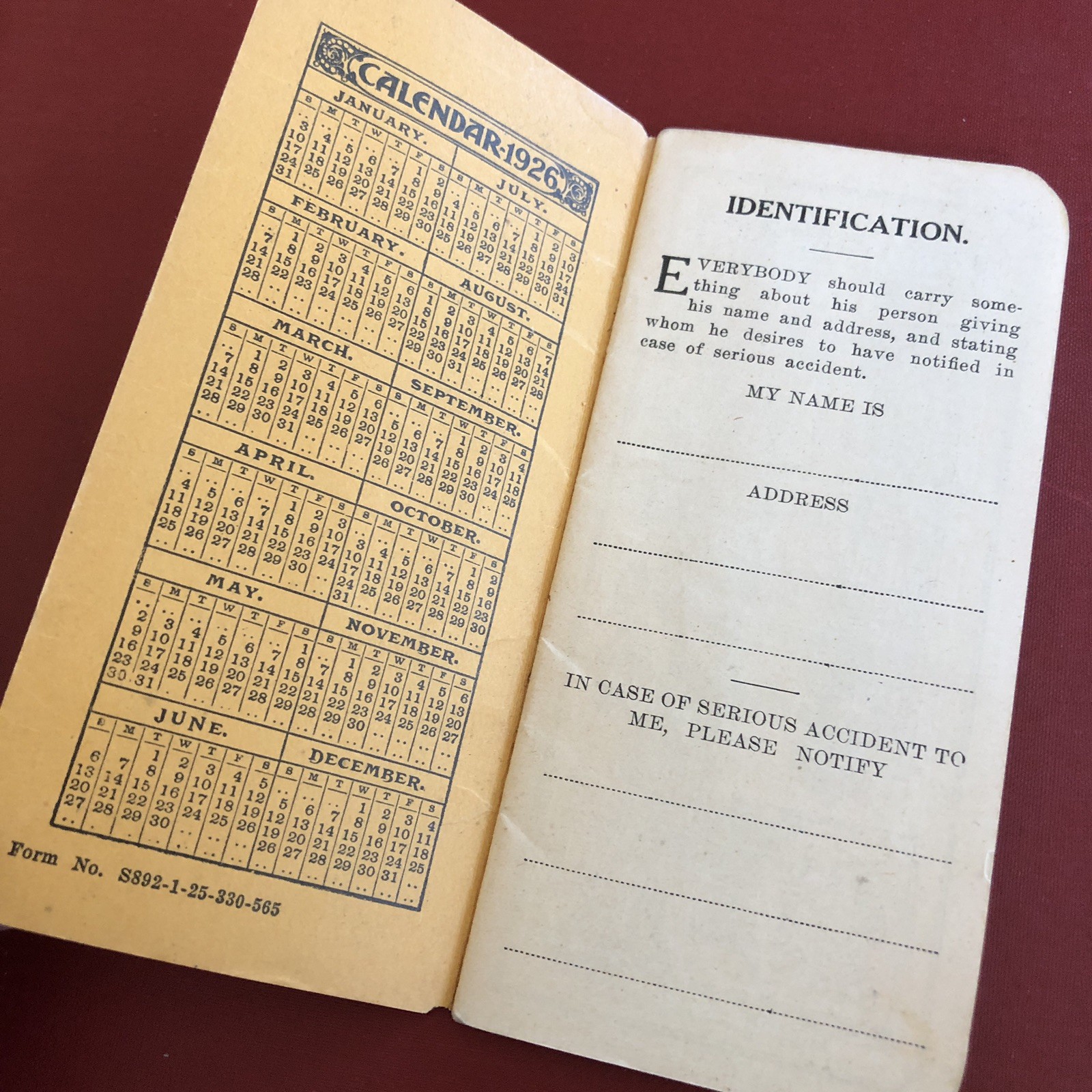 Vintage 1926 Plymouth Twine Cordage Co Pocket Advertising Memo Book Calendar
