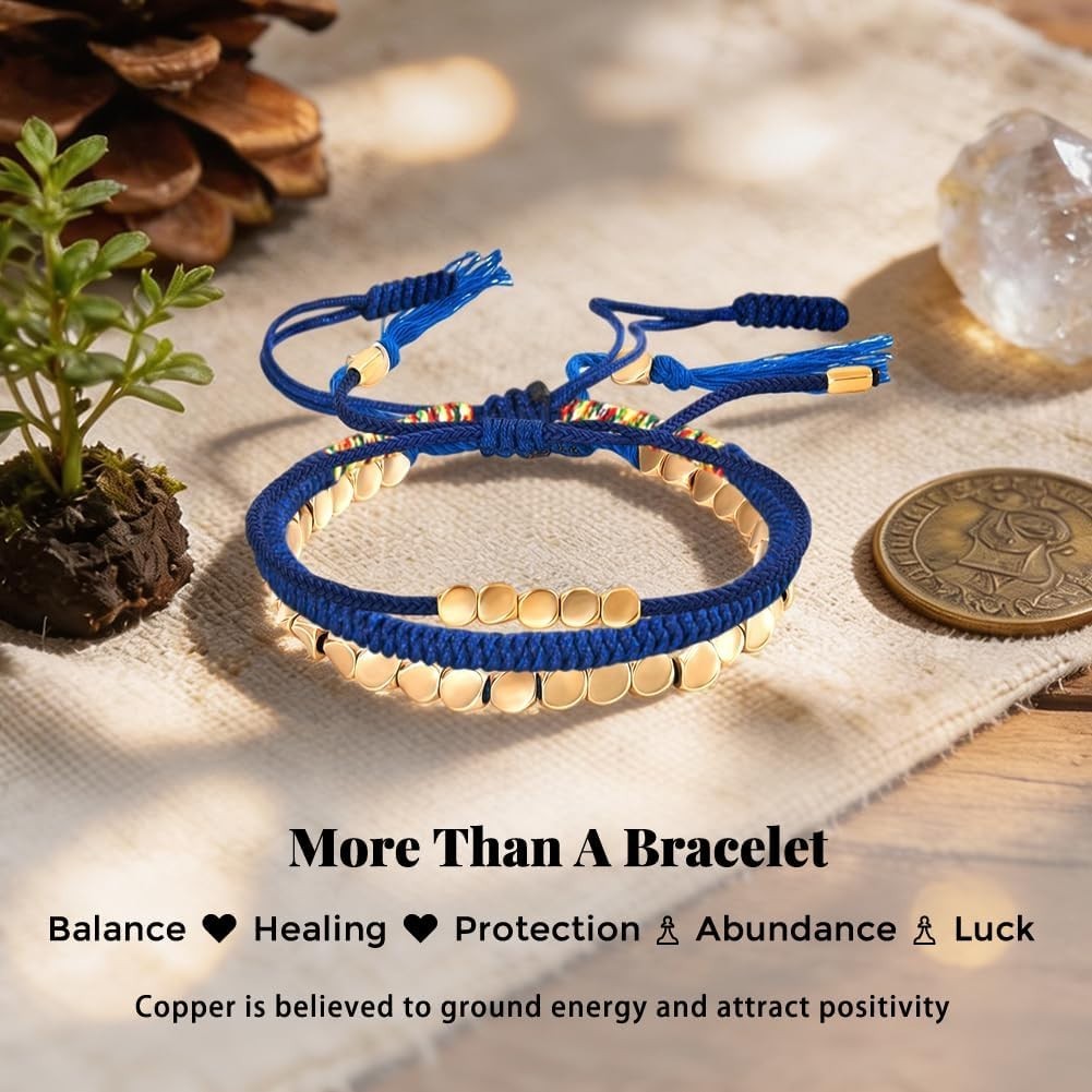 Adjustable Tibetan Copper Bead Bracelets – Positive Energy Jewelry Set for All