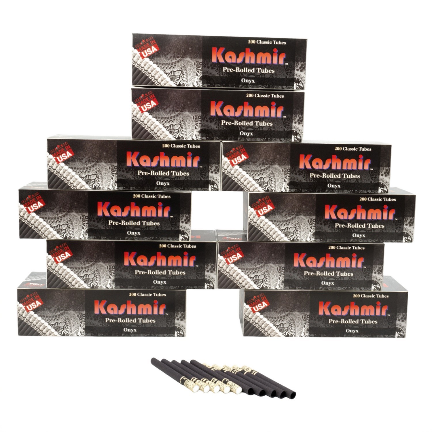 Kashmir Black Cigarette Tubes Onyx King Size 84mm – 10 Boxes of 200 RYO Tubes