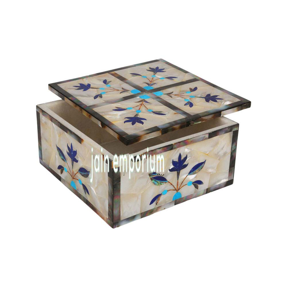 4.5″ mop Art Inlay Bangle Box for Girls White square Marble trinket Jewelry BOX