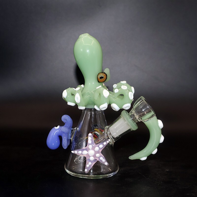 5.7″ Green Octopus Smoking Water Pipe Handmade Glass Bong Bubbler with 14mm Bowl