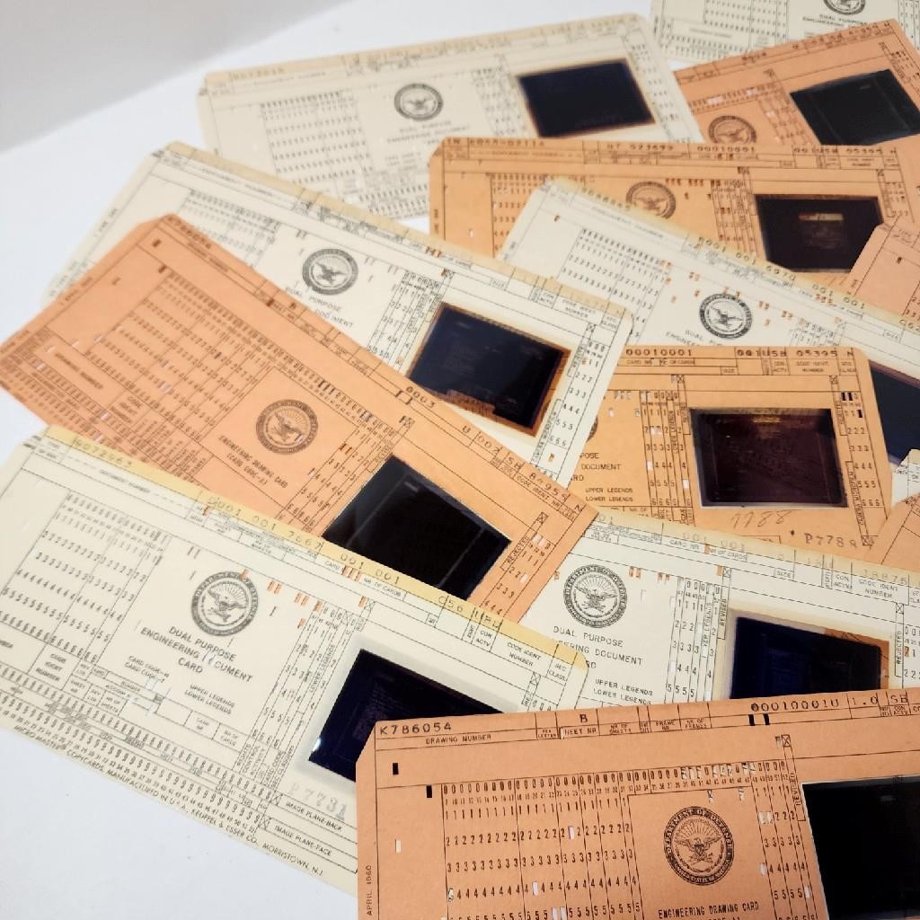 10 computer data cards orange white engineering microfiche punch cards 1960s