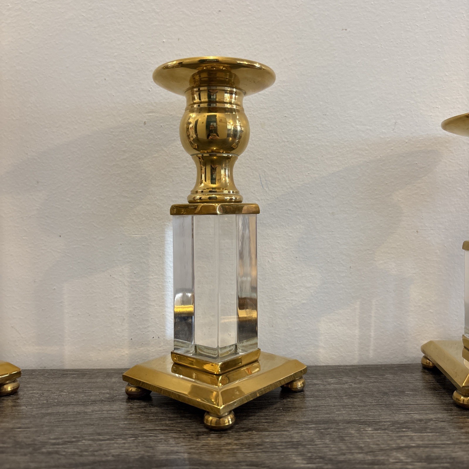 Vintage Candlesticks By Decorative Crafts Inc Brass & Lucite 3/set