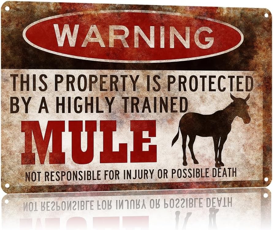 Funny Posters Mule Warning Yard Outdoor Tin Metal Signs Home Décor 8×12