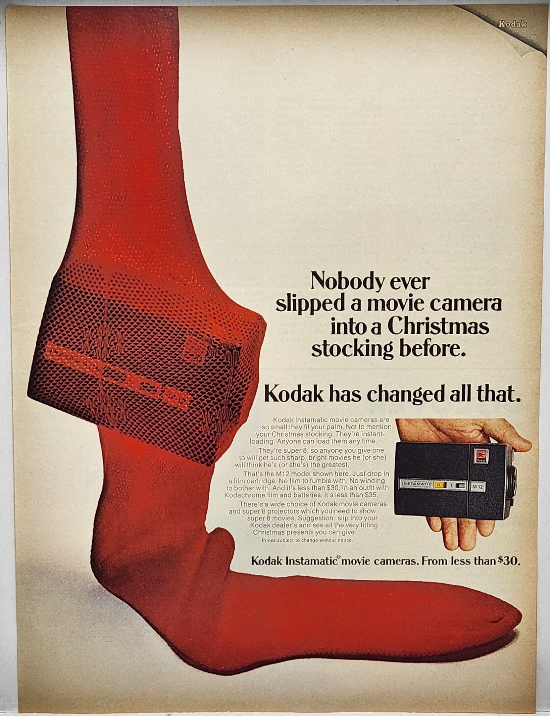 1968 Kodak Instamatic Movie Camera MCM Original Color Print Ad Life Magazine 60s