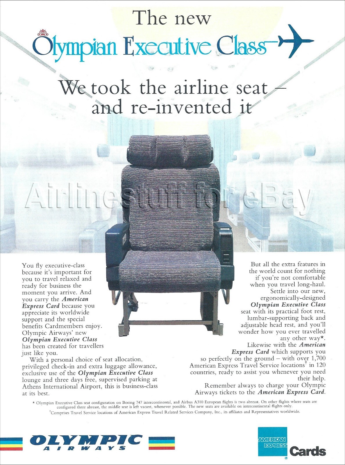 1992 OLYMPIC Airways OLYMPIAN EXECUTIVE CLASS ad airlines advert GREECE