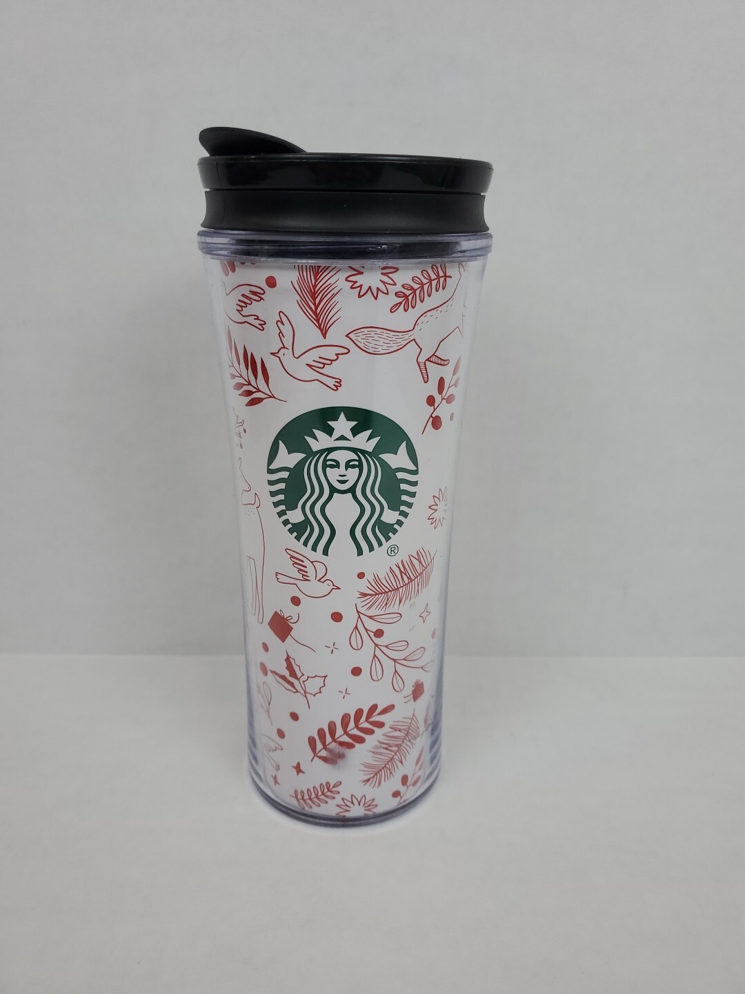 STARBUCKS White Red Christmas Holiday Mermaid Animal Print 16 oz. Tumbler Coffee