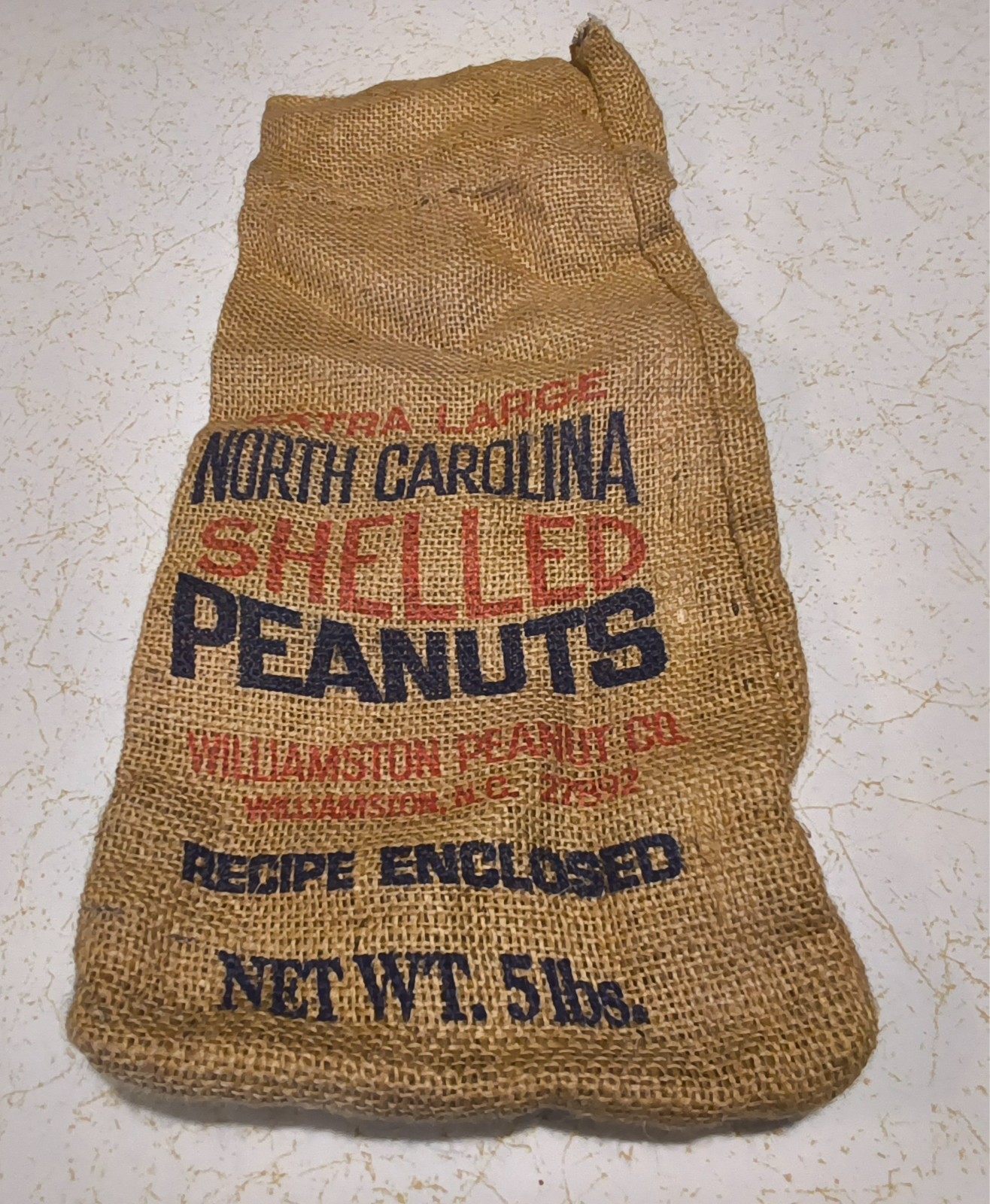 Vintage Burlap Sack Extra Large Williamson North Carolina Shelled PEANUTS