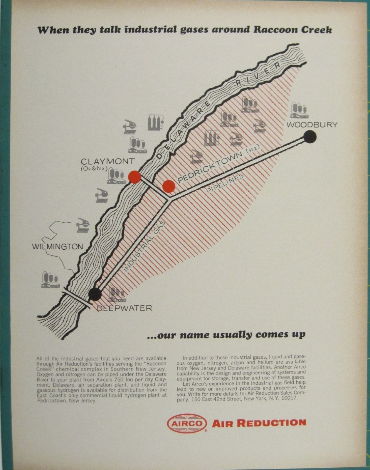 Print Ad Airco Air Reduction Industrial Gases Delaware New Jersey Map 1960s
