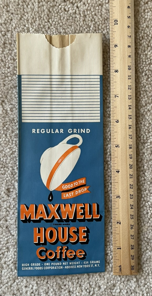 Vintage Maxwell House Coffee One Pound 1-lb Paper Bag New Old Stock Made in USA