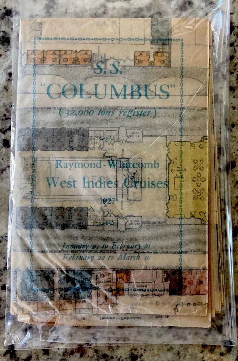 Antique Large 36”x48” Deck Plan SS Columbus Ocean Liner Steamship Diagram RARE