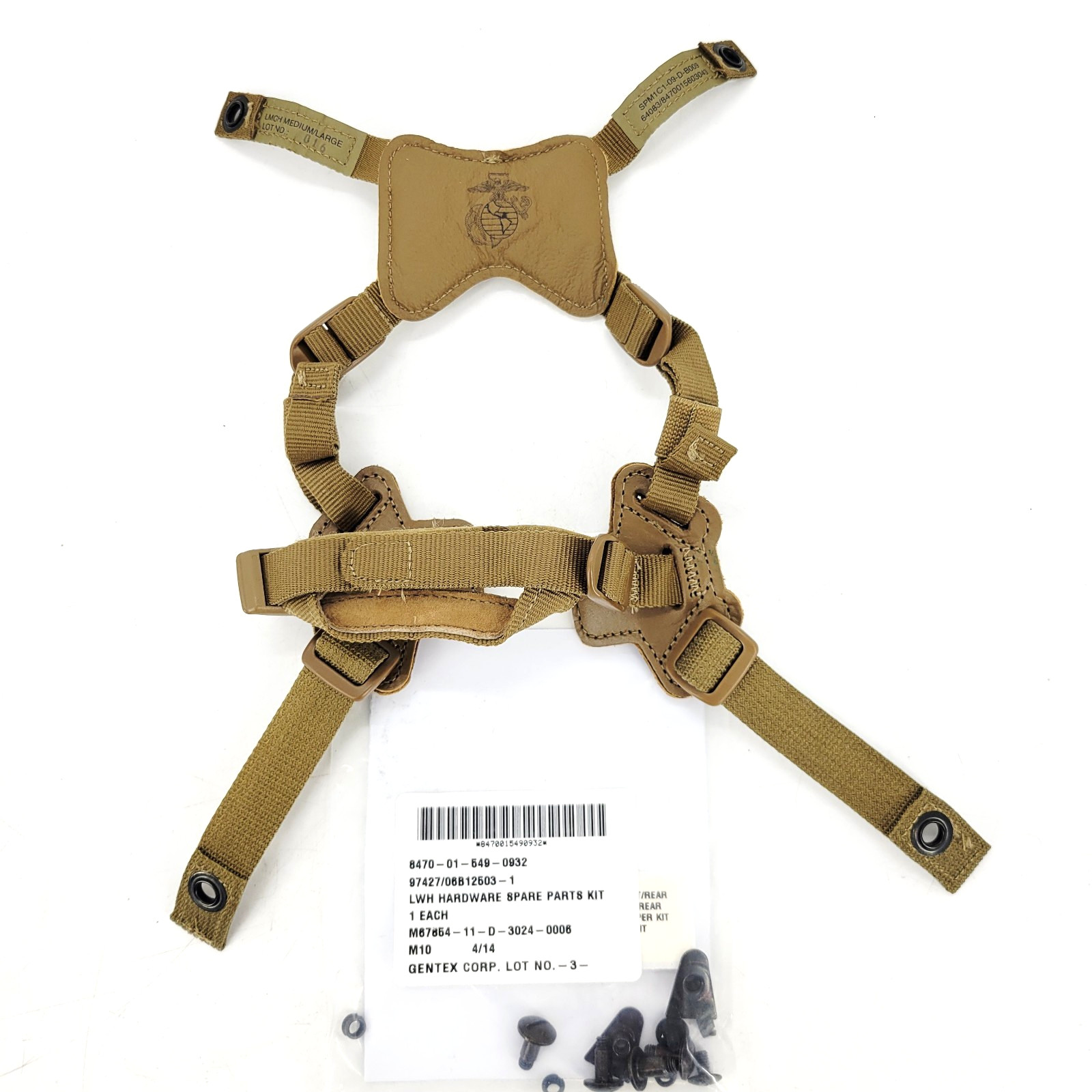 USMC LHW Coyote Chin Strap Medium/Large & Hardware Screw Set Lightweight Helmet