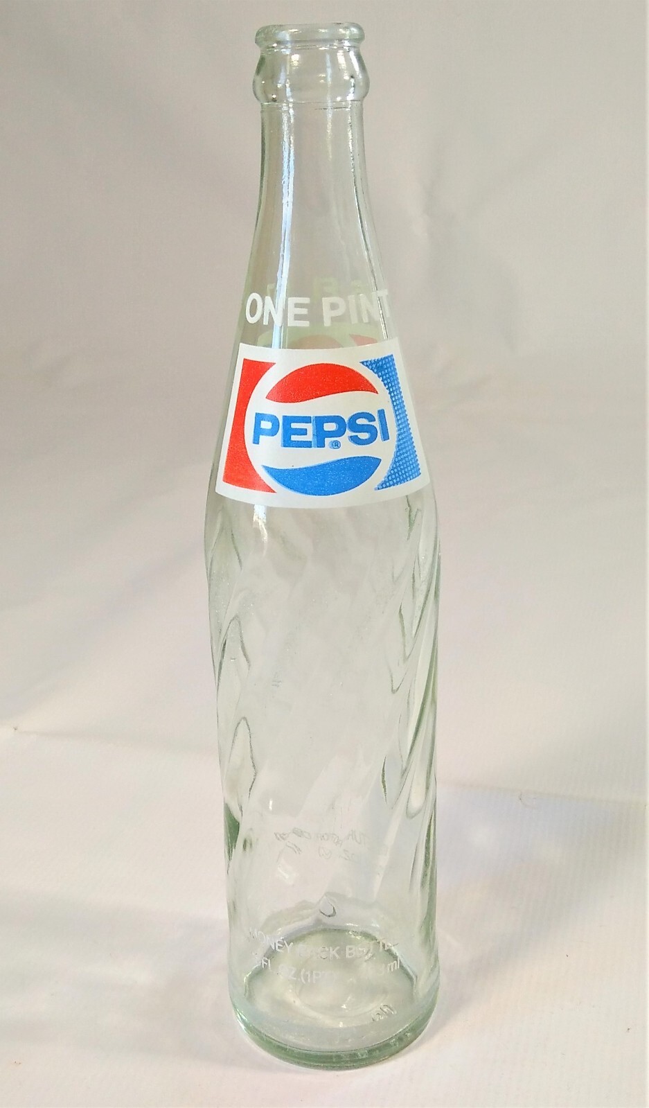 Pepsi Cola Bottle One Pt 16 Oz Return For Deposit Money Back Soda Pop Clear Vtg