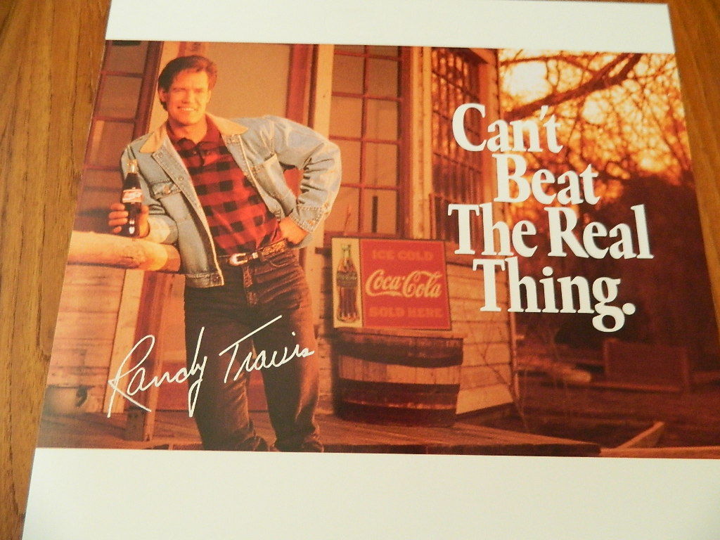 1992 RANDY TRAVIS 18″ x 28″ COCA-COLA CLASSIC IN-STORE DISPLAY SIGN*