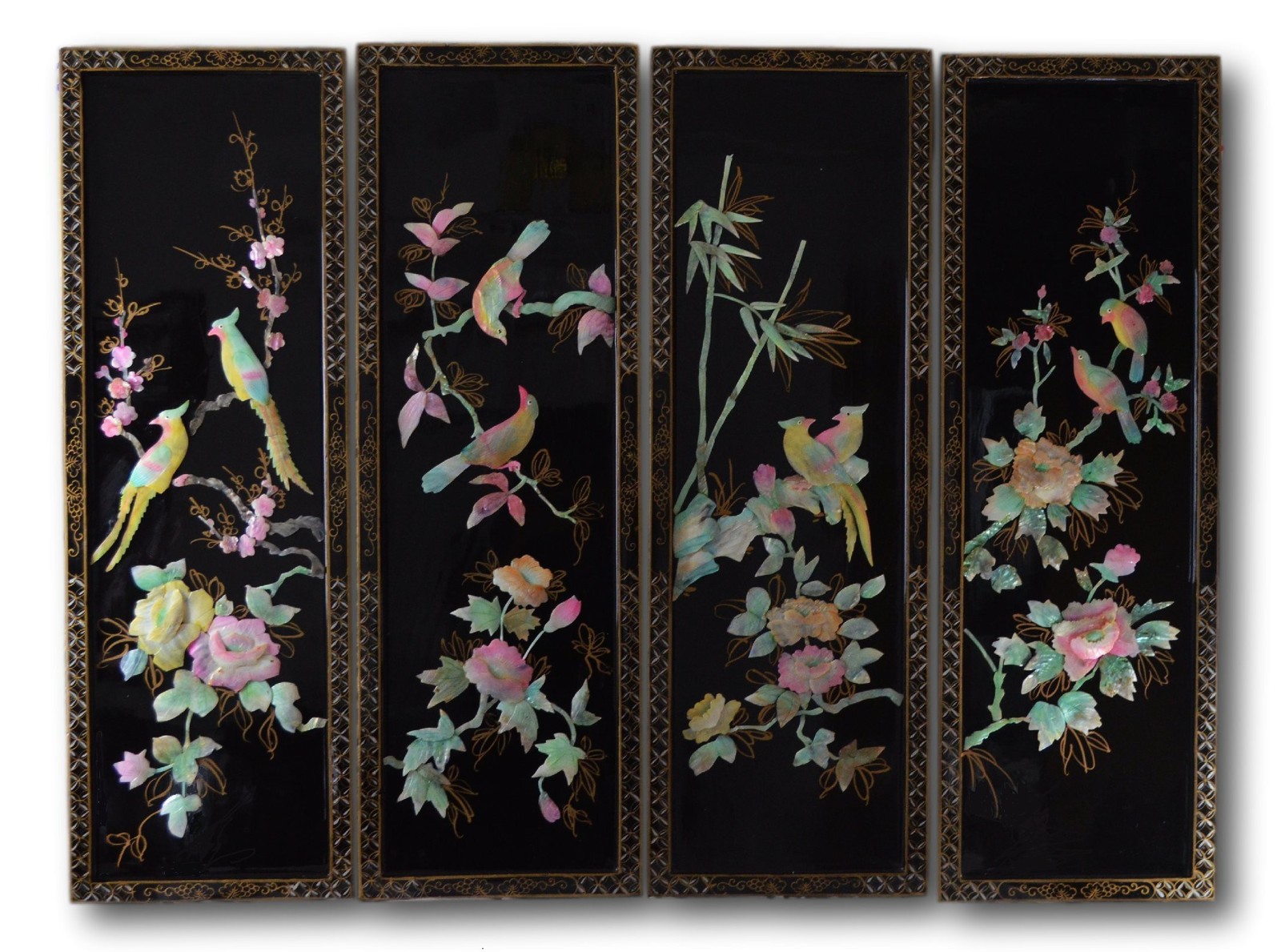 4 Pcs Mother of Pearl Wall Plaques, Hand-crafted Shell Picture Panels, Birds …