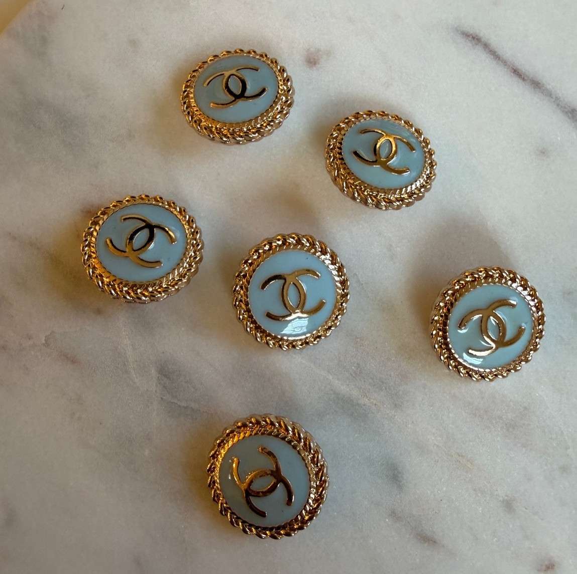 STAMPED lot of 6 Designer Blue and Gold Button 21mm