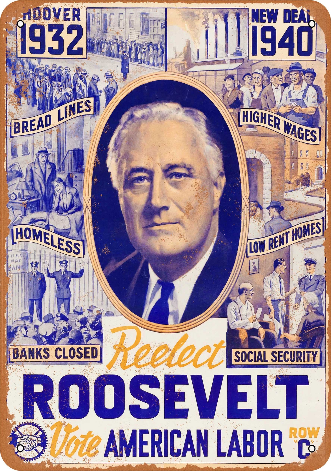 METAL SIGN – 1940 Re-Elect Roosevelt – Vintage Look Reproduction