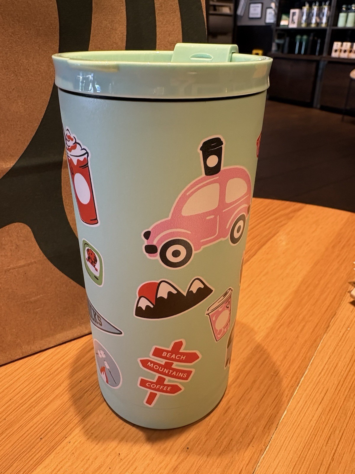 Starbucks ROADTRIP Mint Green Stainless Tumbler Sticker Design 16oz